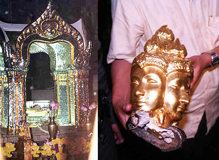 สลด! หนุ่มโรคจิต ทุบพระพรหมพังทั้งองค์